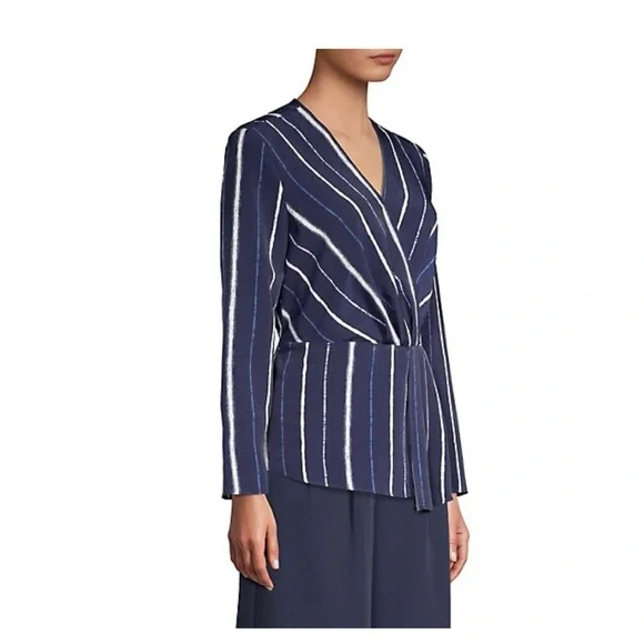 👯‍♀️Host Pick⚡️ H by Halston Pleated Surplice Top- Navy Shibori - Picture 3 of 9